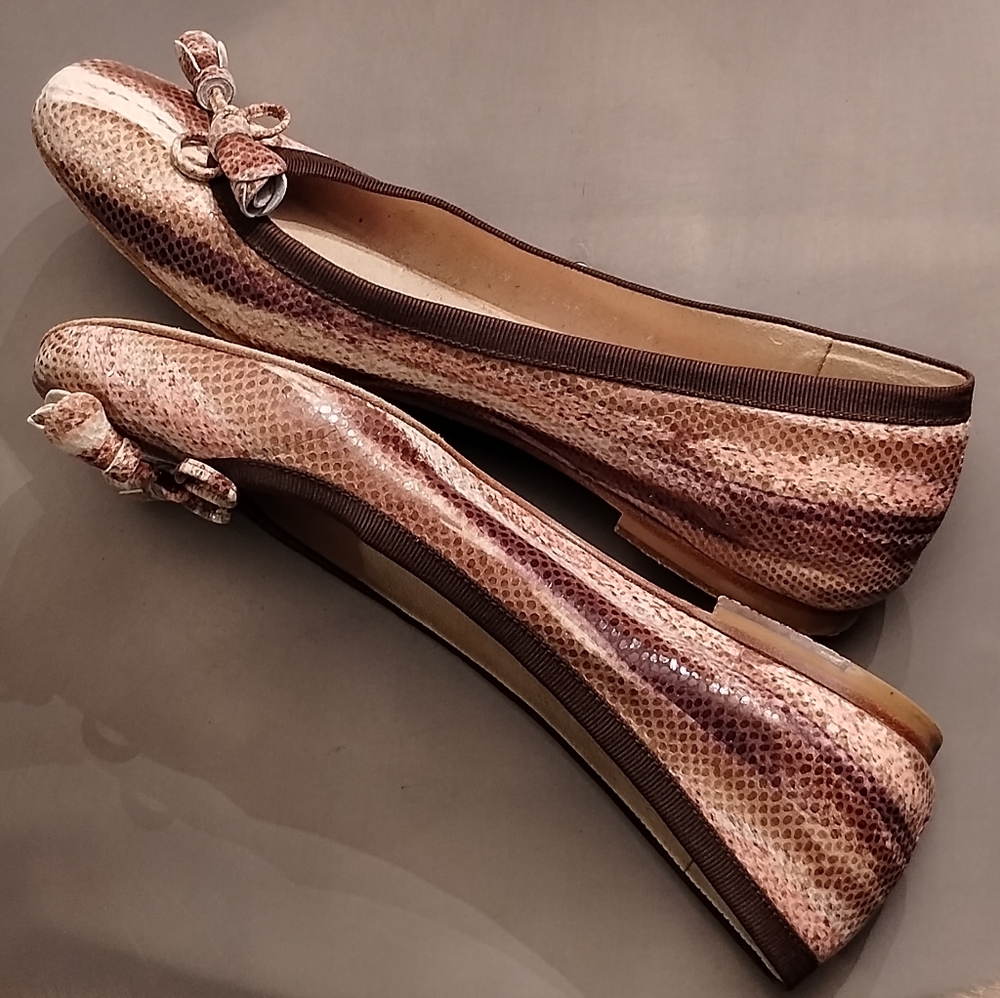 Stuart Weitzman Snakeskin Ballerina Flats with Decorative Bows